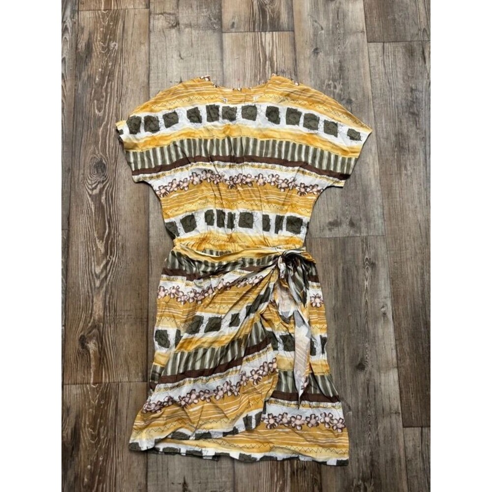 Striped floral mock wrap dress